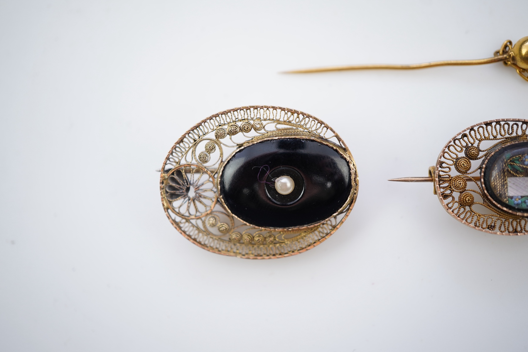 Two unusual filigree work mourning jewels